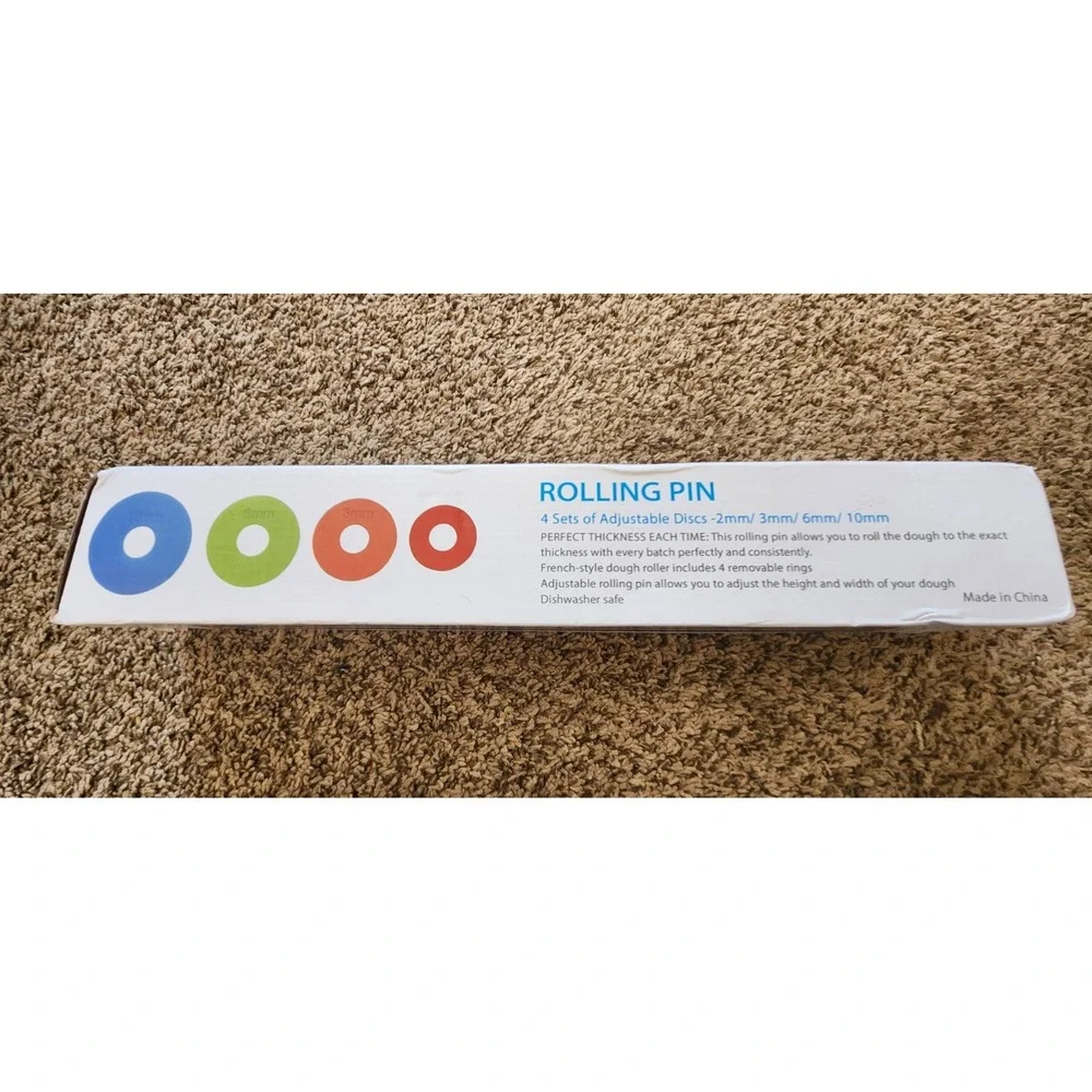 Adjustable Rolling Pin‎ with 4 Thickness Rings for Baking, Stainless Steel